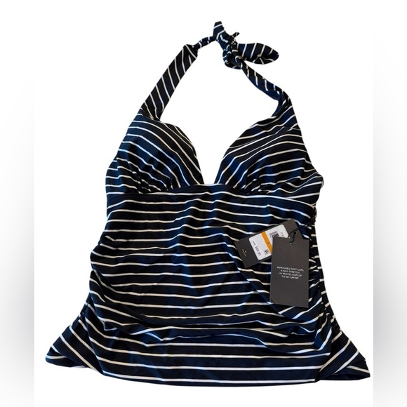 Tommy Hilfiger Navy White Striped Halter UPF Tankini Top Size Small NEW Sailor - Picture 2 of 14